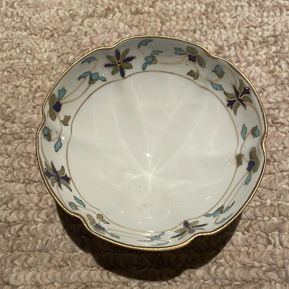Antique Nippon Mayo Bowl Hand Painted Blue Art Deco Floral Porcelain